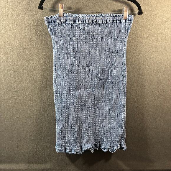 women chambray denim dress medium blue western festival boho hippie cowgirl - Picture 3 of 5